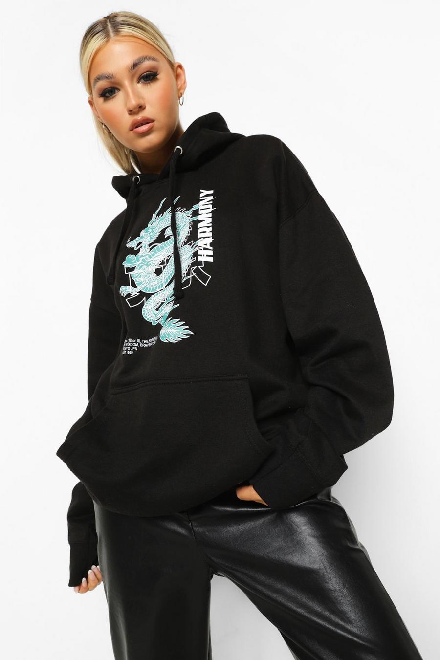 Tall - Oversize hoodie med drake image number 1
