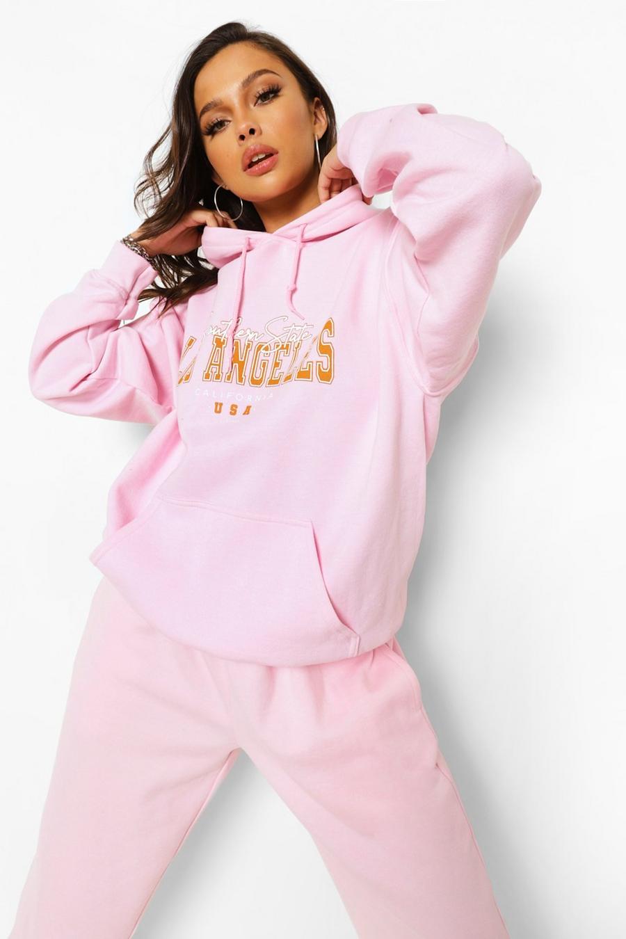 Pink Tall Oversized Los Angeles Hoodie image number 1