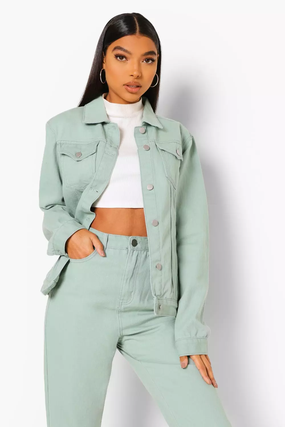 Mint green hot sale denim jacket