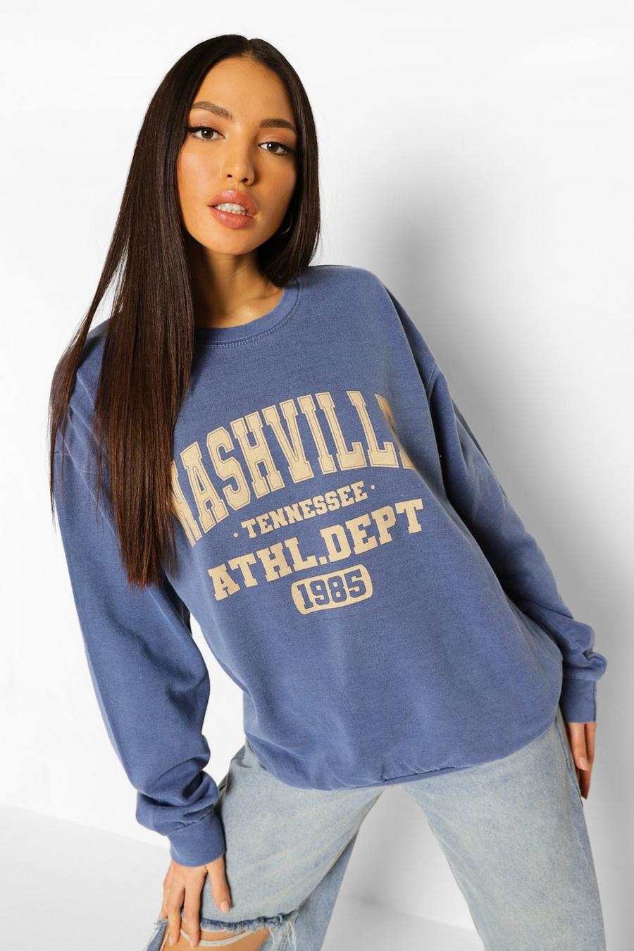 Tall - "Nashville" Oversize sweatshirt med stentvättad effekt image number 1