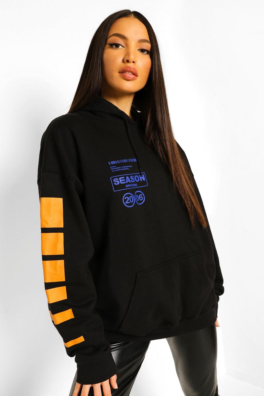 Black Tall Oversized Graphic Hoodie image number 1