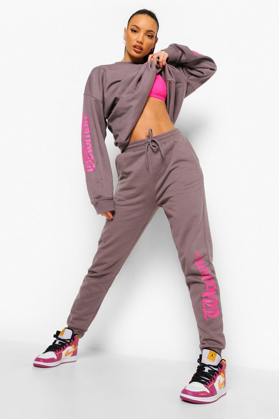 Grey Tall - Woman Joggers med slogan image number 1