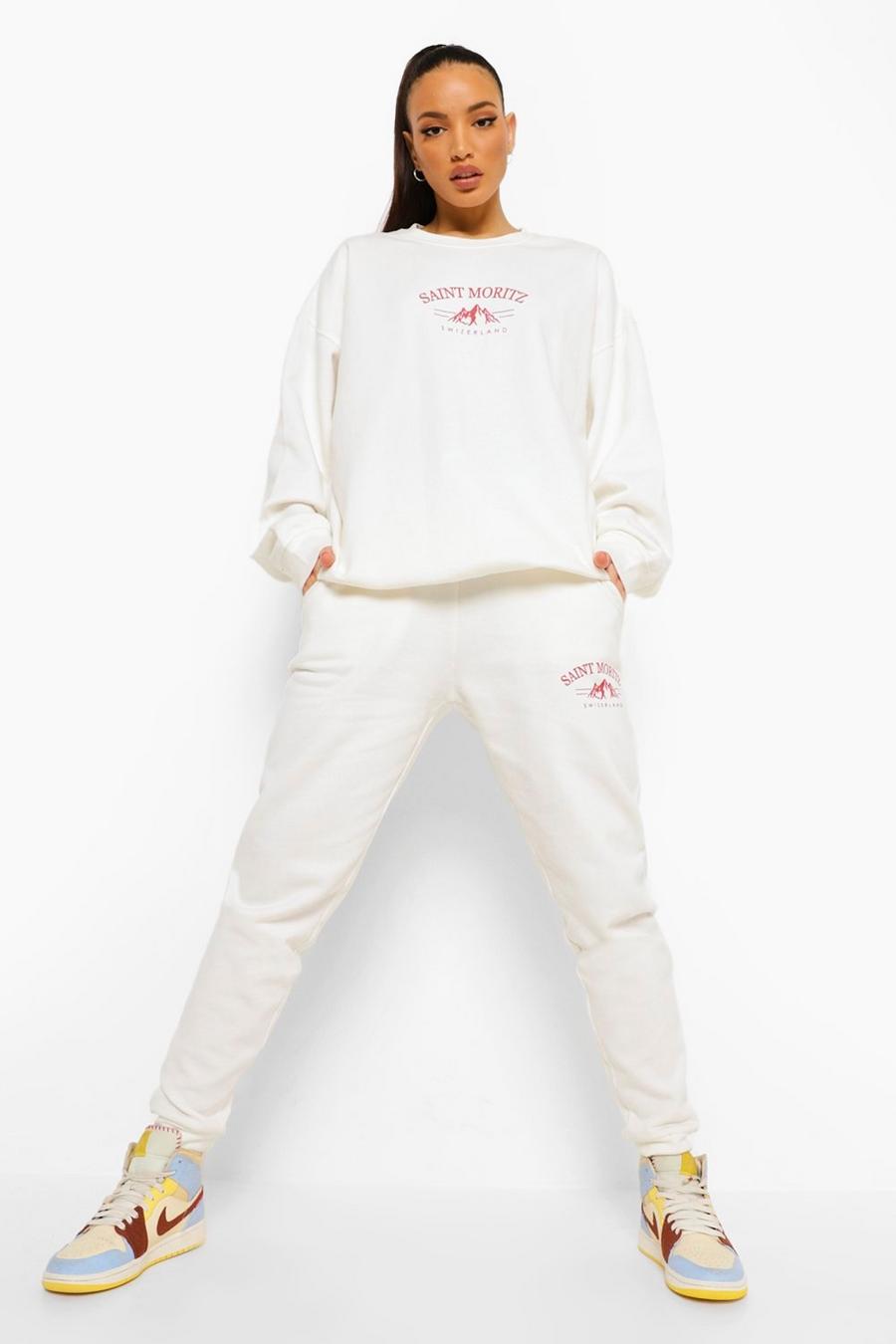 Ecru White Tall Graphic Track Pants image number 1
