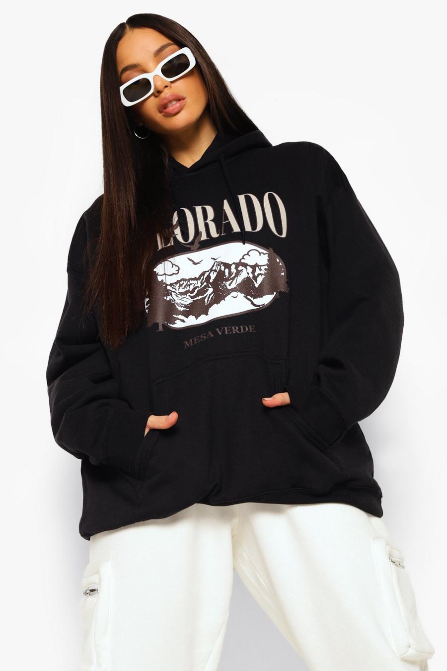 Black Tall - "Colorado" Oversize hoodie med grafiskt tryck image number 1