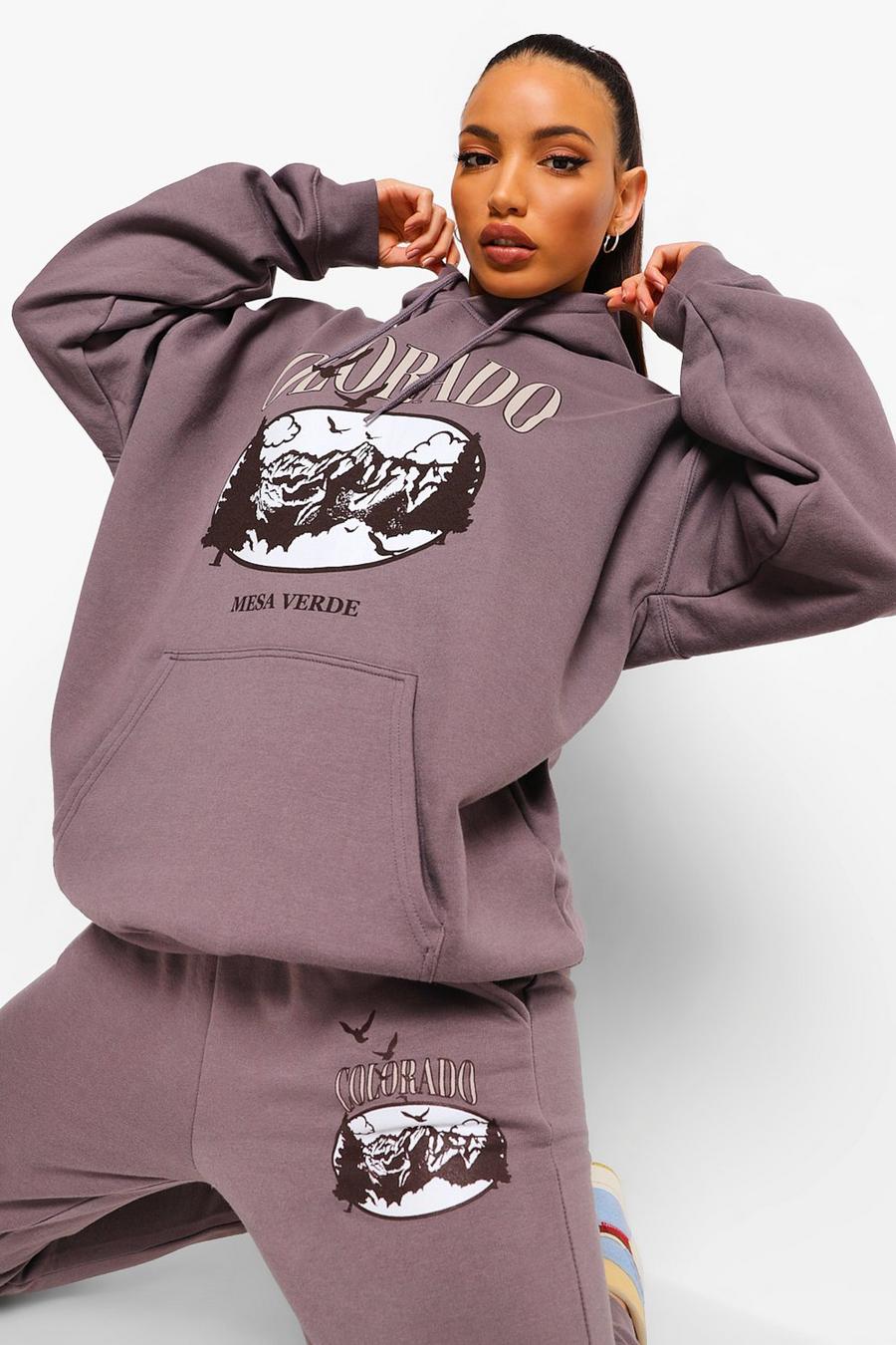 Grey Tall - "Colorado" Oversize hoodie med grafiskt tryck image number 1