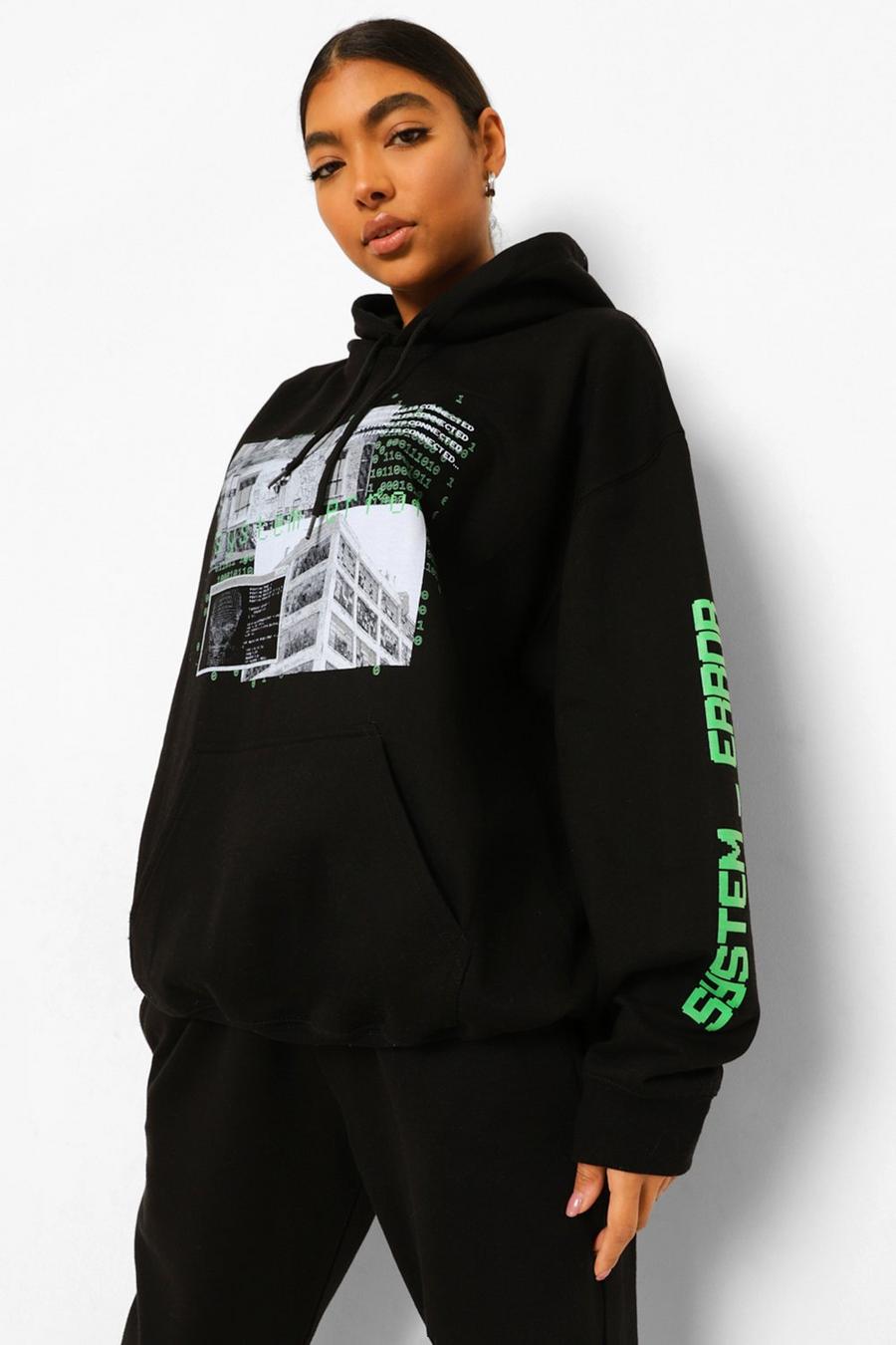 Black Tall Oversized Graphic Hoodie image number 1