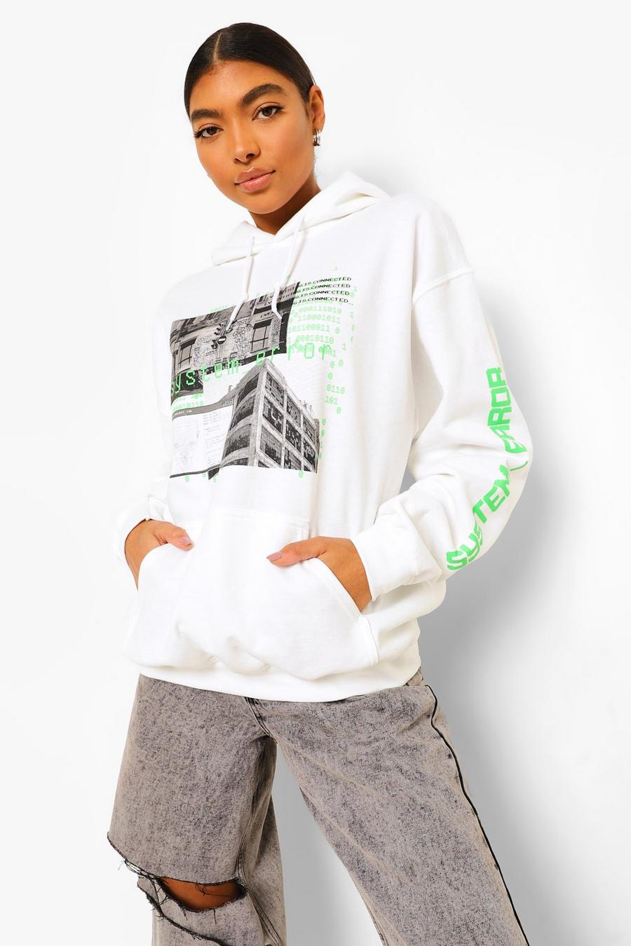 White Tall Oversized Graphic Hoodie image number 1