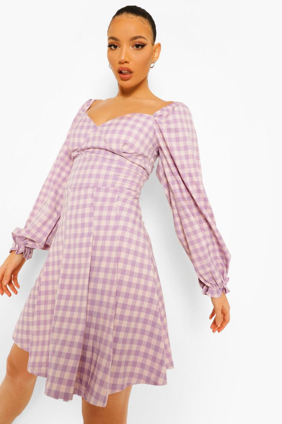 Lilac Tall Woven Check Print Skater Dress image number 1