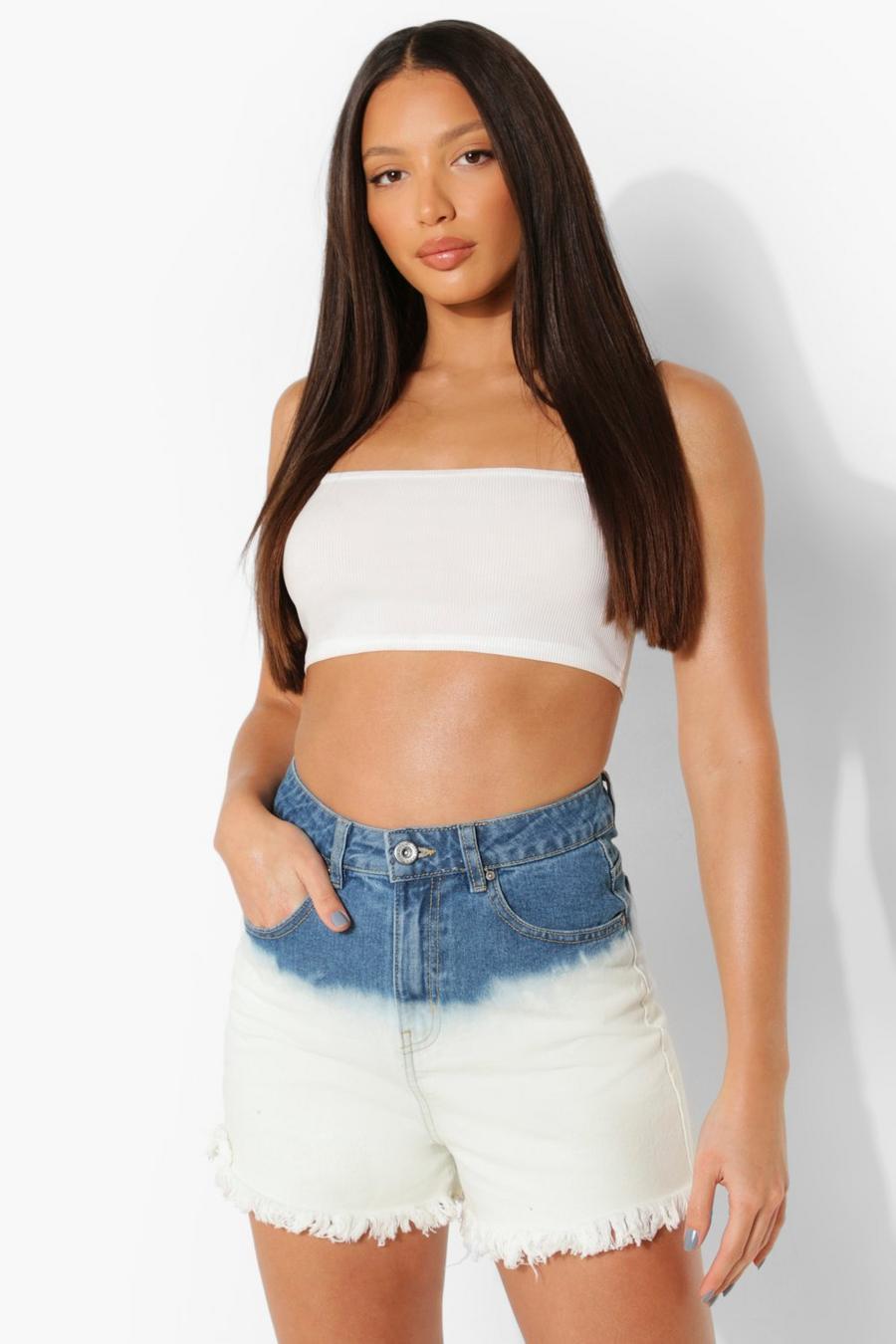 White Tall Ombre High Waist Denim Shorts image number 1