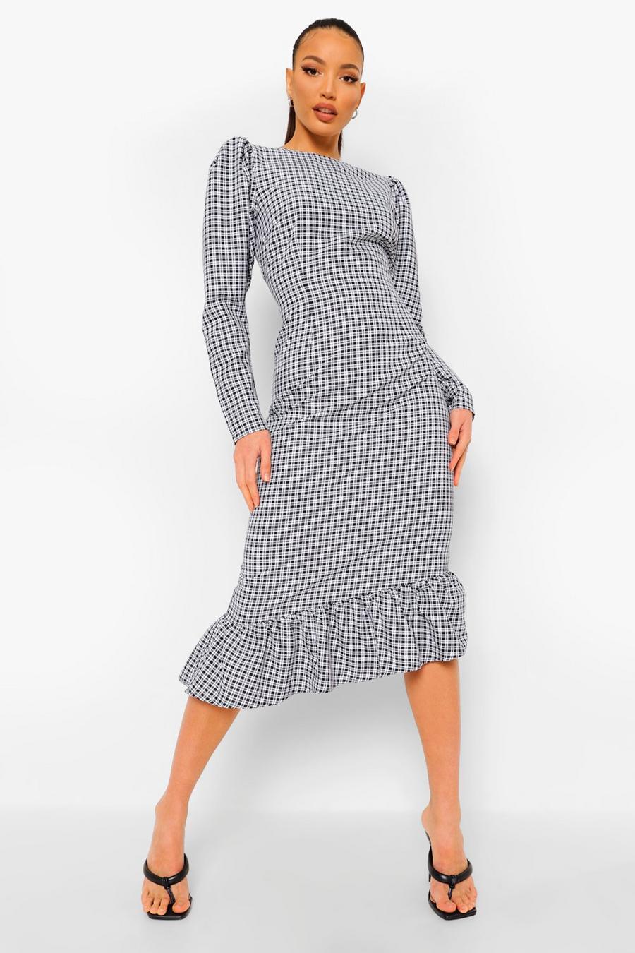 Black Tall Woven Gingham Midi Dress image number 1