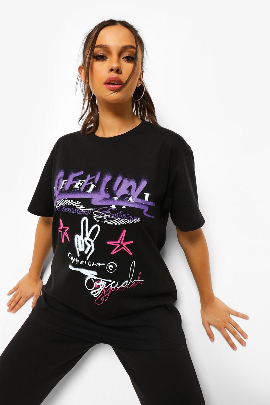 Black Tall - Oversize t-shirt med graffititryck image number 1