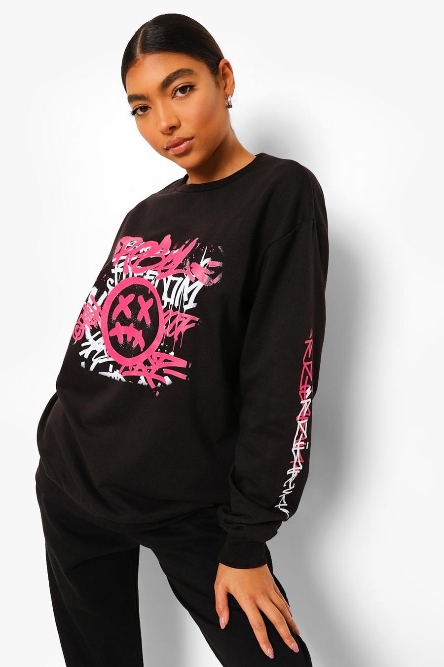 Black Tall Oversized Graffiti Sweater image number 1