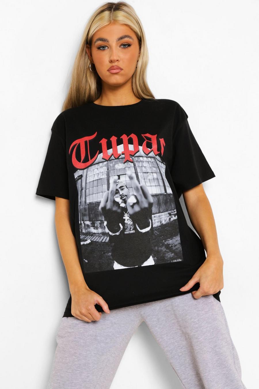 Tall T-Shirt mit Tupac-Print, Schwarz image number 1