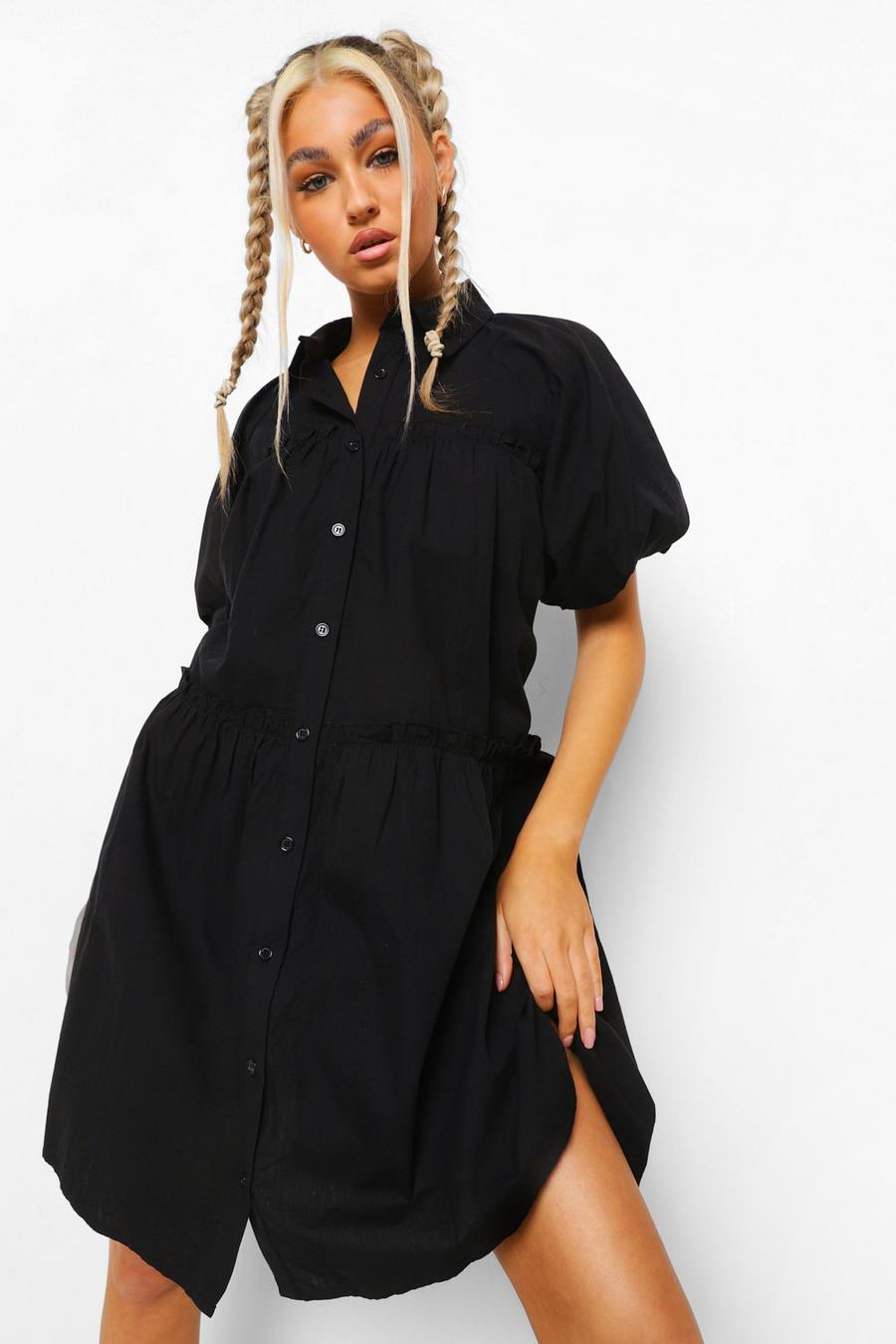 Black Tall Woven Oversized Smock Dress image number 1