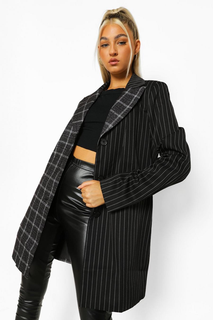 Tall Check And Pinstripe Oversized Blazer image number 1