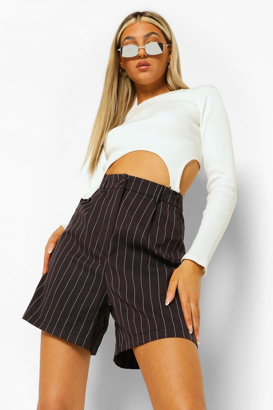 Black Tall Pinstripe Suit Shorts image number 1