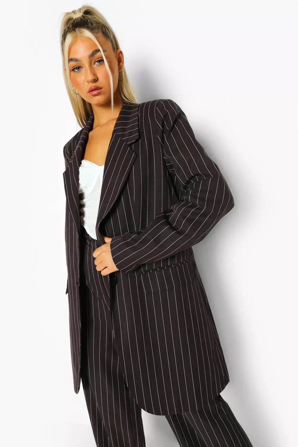 Oversized pinstripe shop blazer