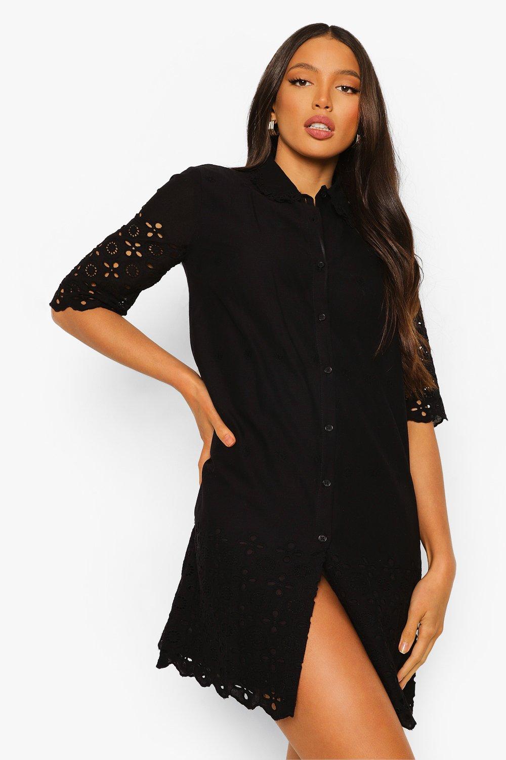 Tall Cotton Broderie Shirt Dress boohoo UK