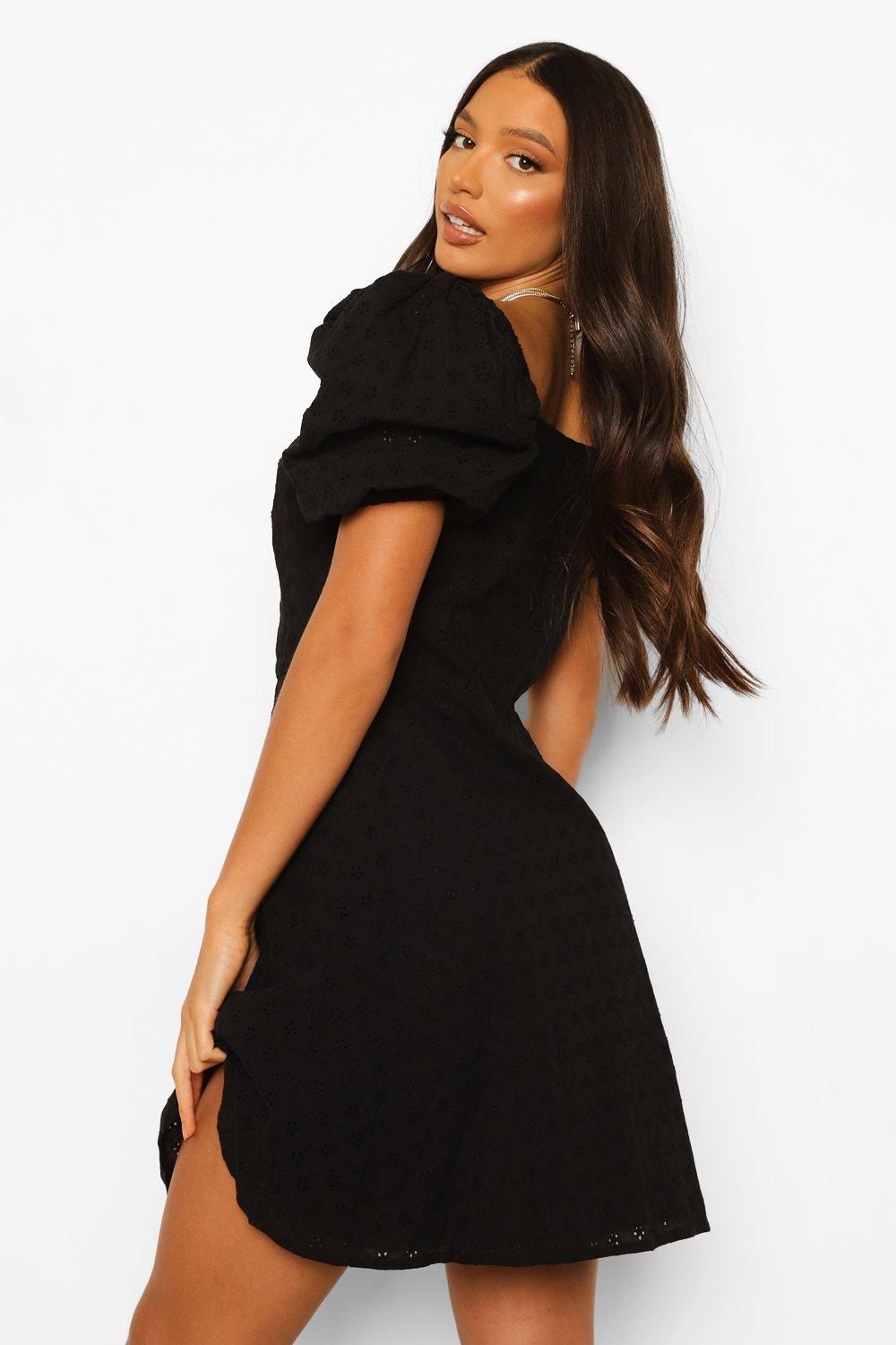 black cotton short sleeve dress