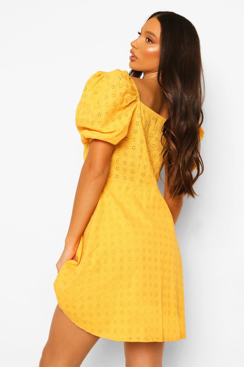 Yellow puff deals sleeve dress