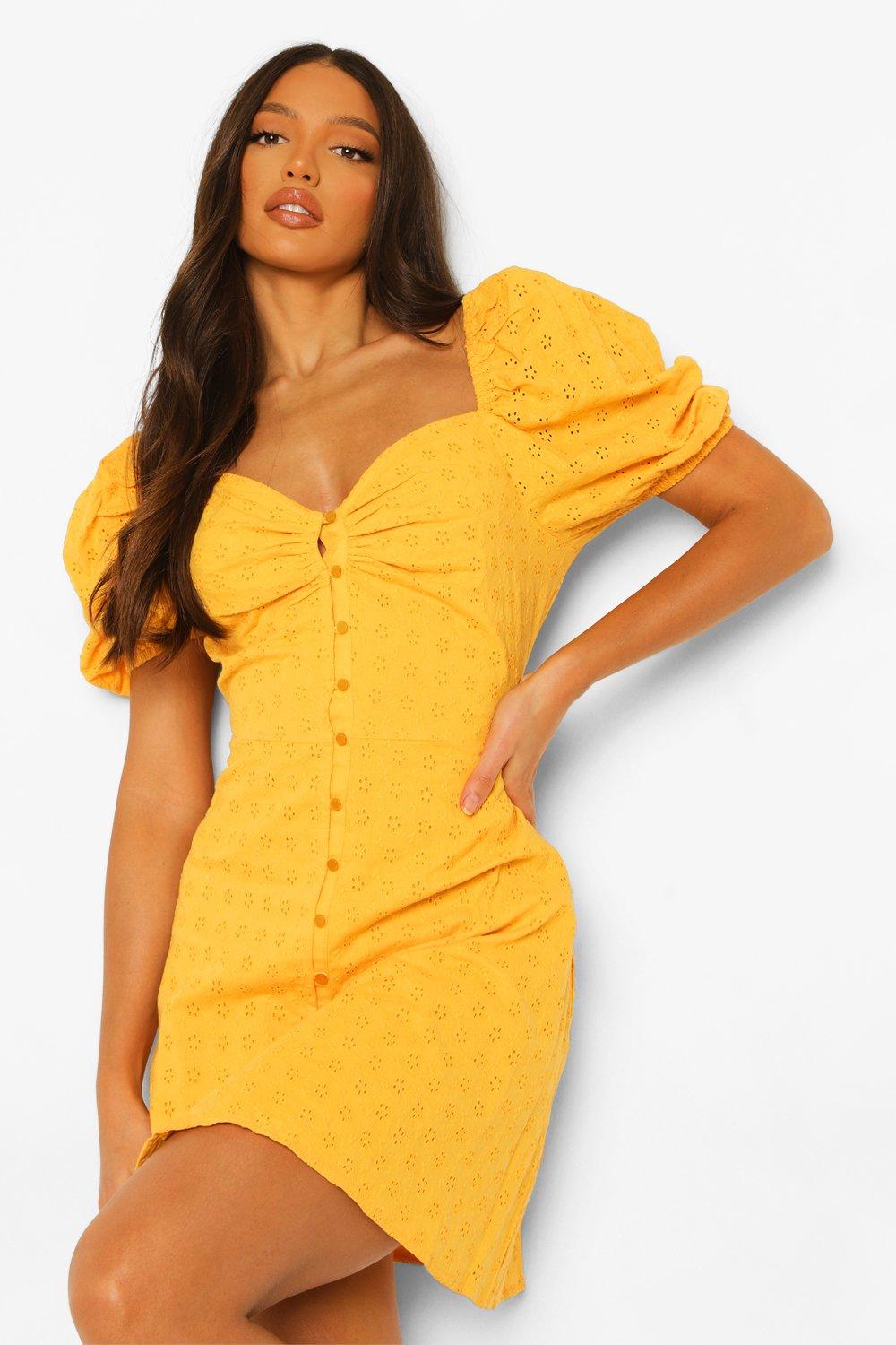 Puff sleeve deals yellow dress