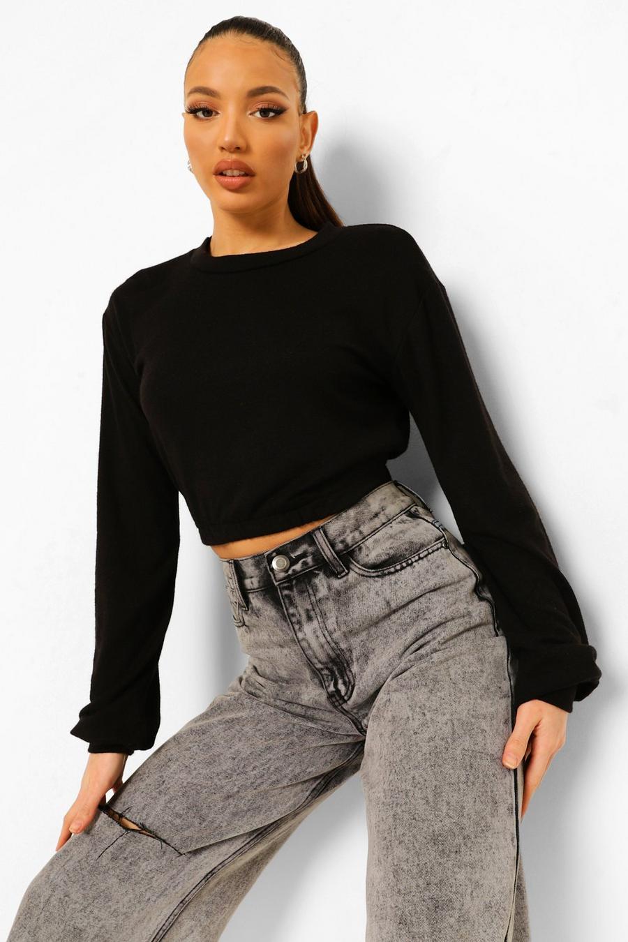 Black Tall Knitted Crop Sweater image number 1