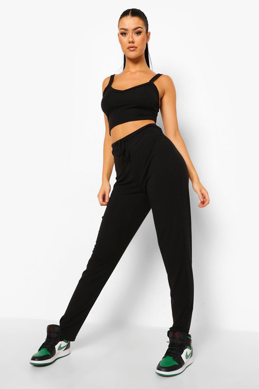 Black Tall Rib Lounge Trousers image number 1