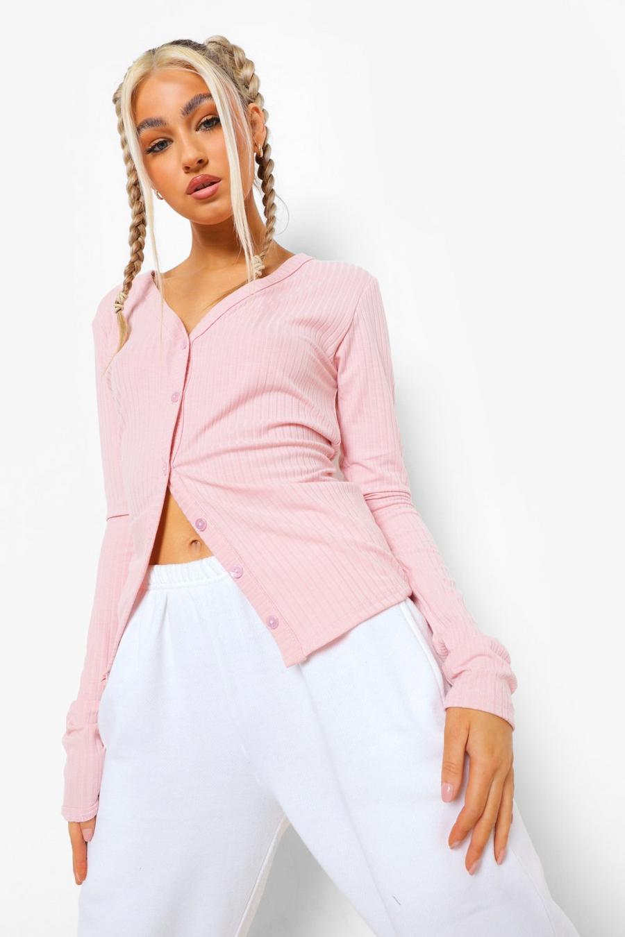 Pink Tall Ribbed Cardigan image number 1