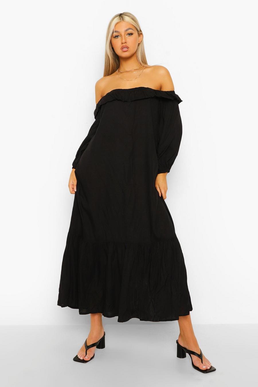 Black Tall Balloon Sleeve Off The Shoulder Maxi Dress image number 1