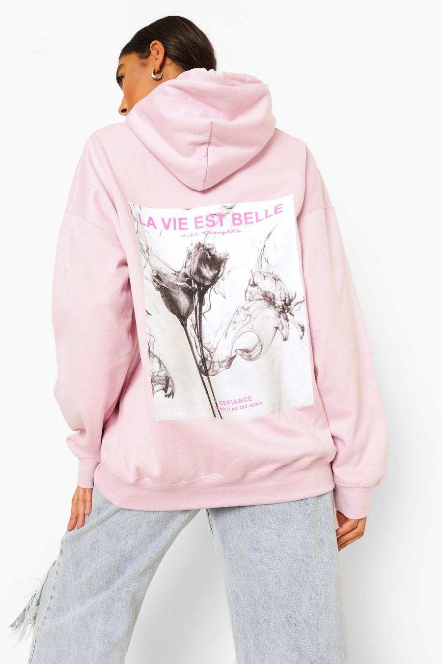 Pink Tall Back Print Oversized Hoodie image number 1