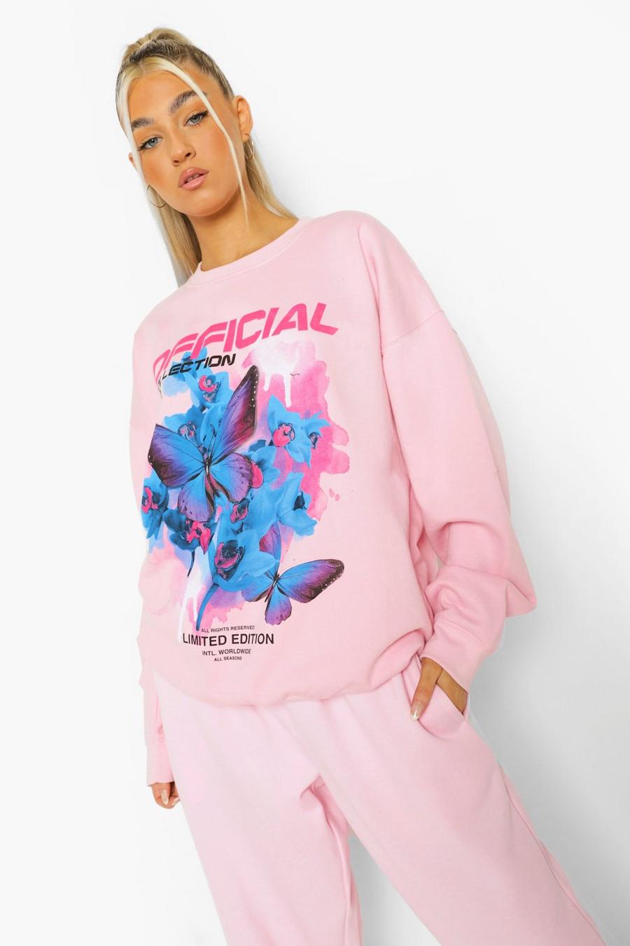 Pink Tall - Sweatshirt med fjärilar image number 1