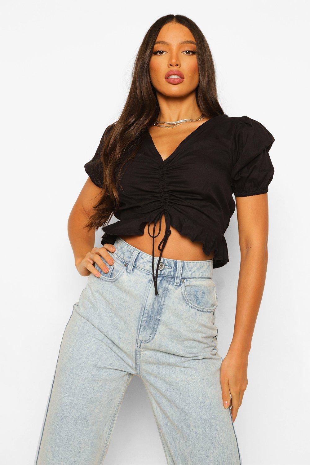 Black cotton store crop top