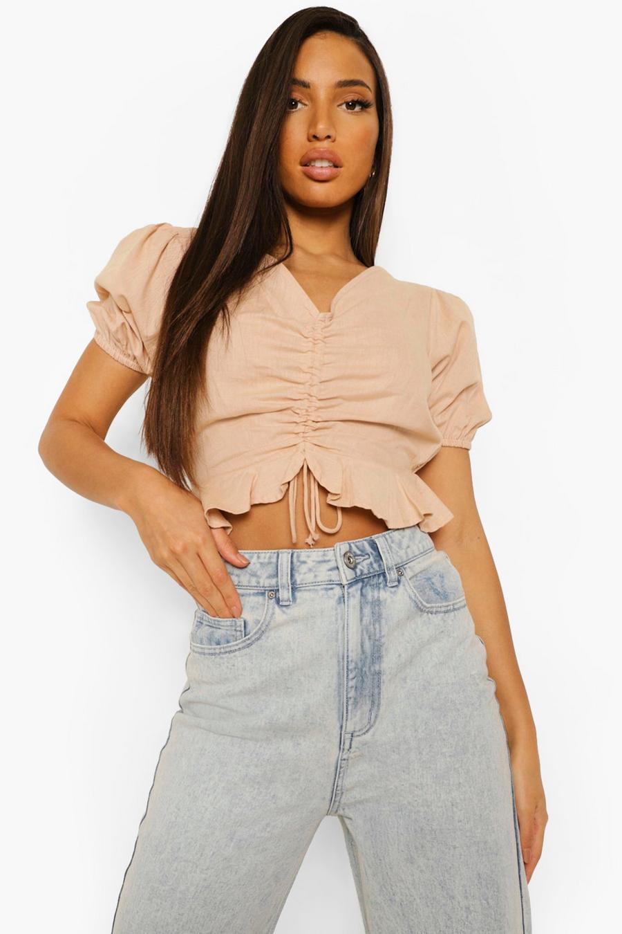 Tan Tall Crop top i linnetyg image number 1