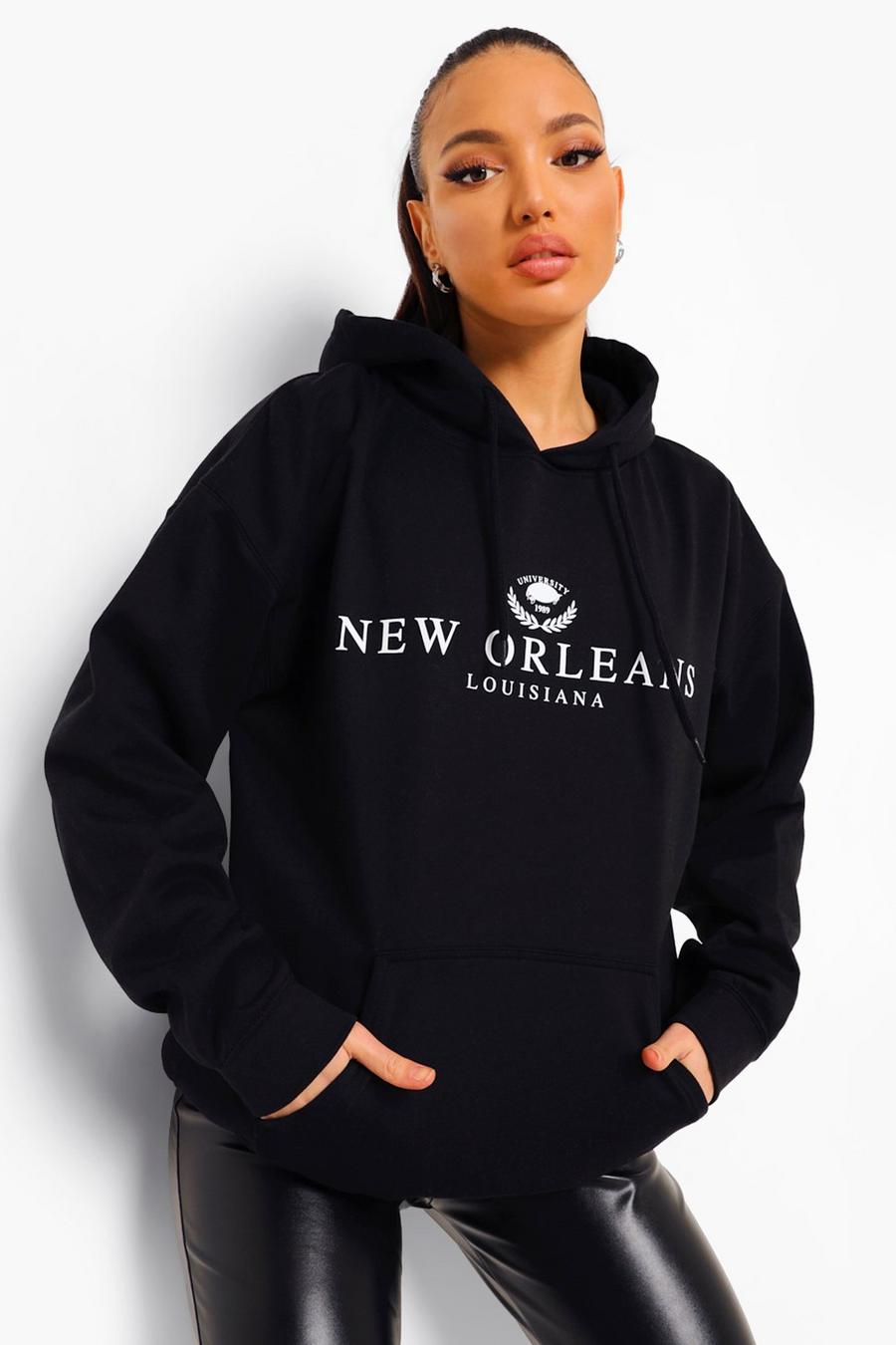 Black Tall - "New Orleans" Hoodie med tryck i collegestil image number 1