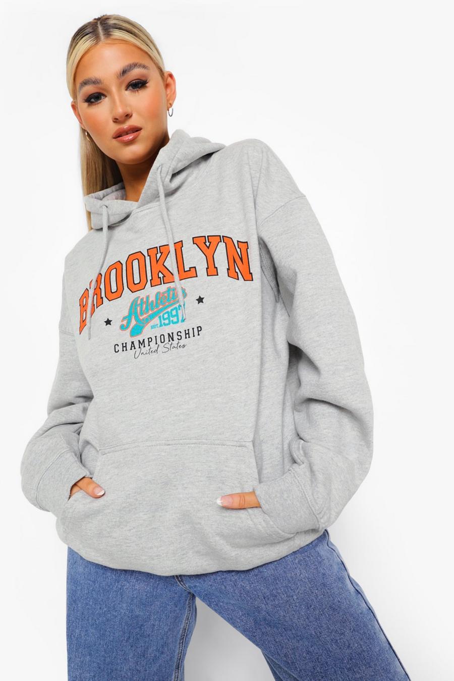 Sudadera con capucha estilo universitario con estampado Brooklyn - Tall, Gris image number 1