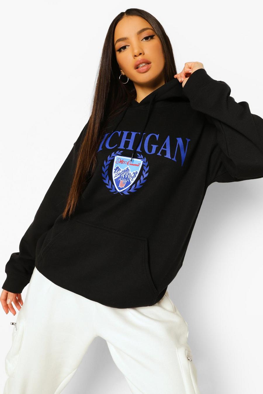 Black Tall - "Michigan" Hoodie med tryck i collegestil image number 1