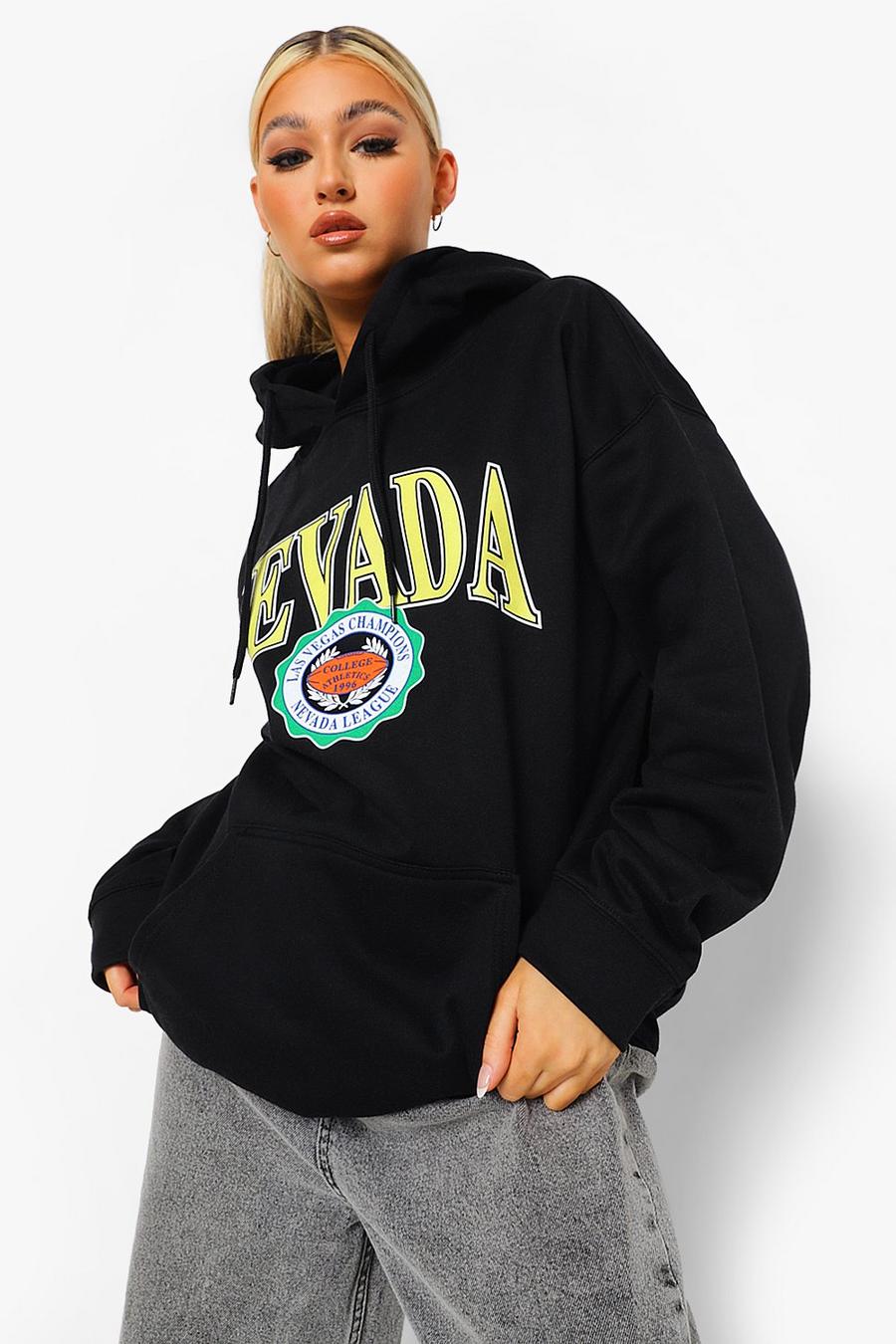 Sudadera con capucha estilo universitario con estampado Nevada - Tall, Negro image number 1