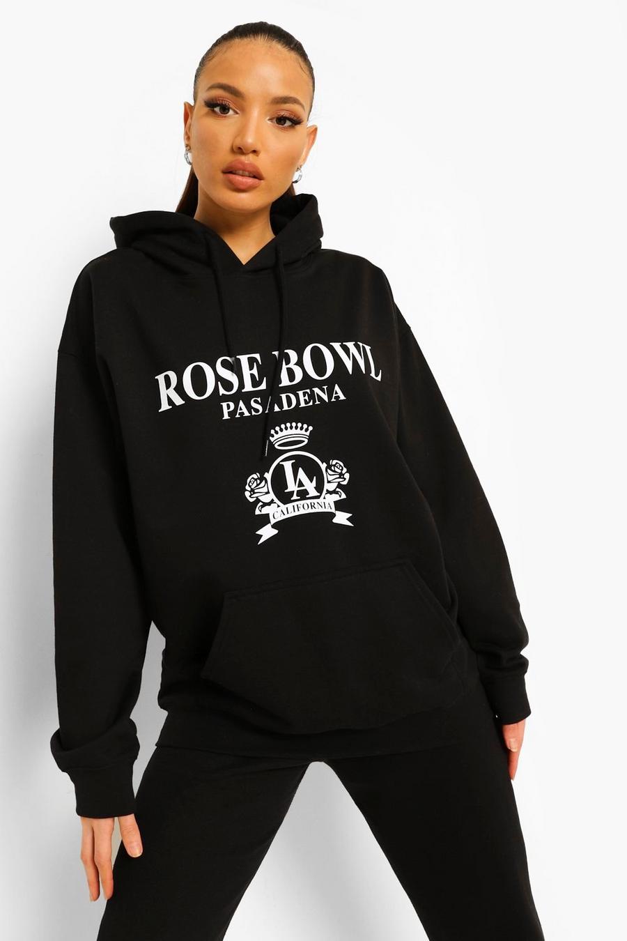 Sudadera con capucha estilo universitario con estampado Rose Bowl - Tall, Negro image number 1
