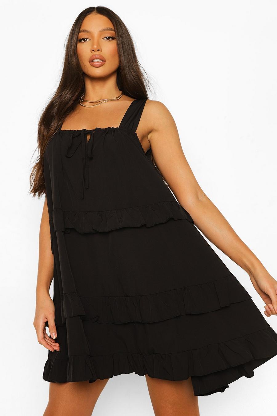 Black Tall Woven Tiered Swing Dress image number 1