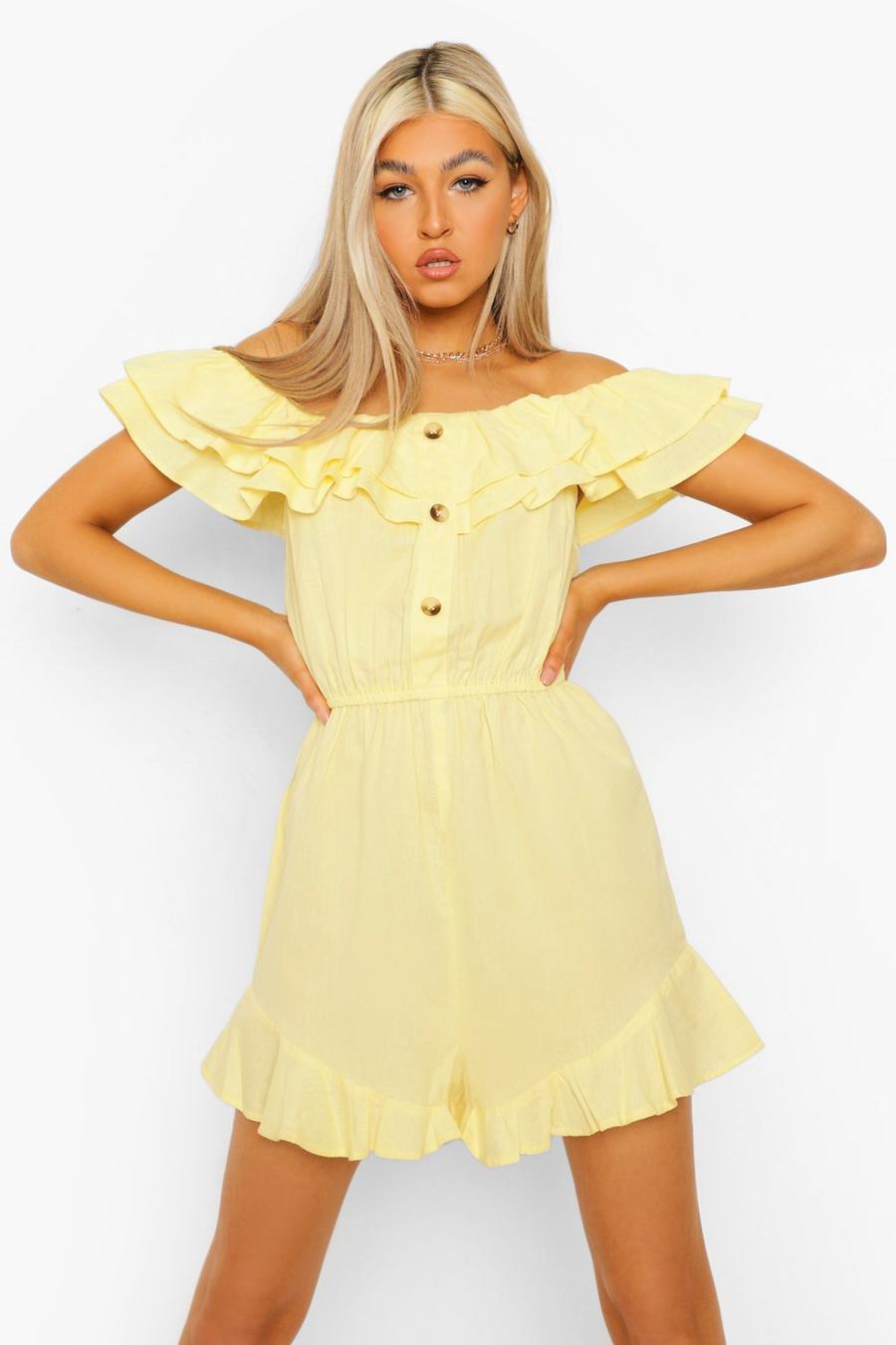 Lemon Tall Cotton Linen Playsuit image number 1