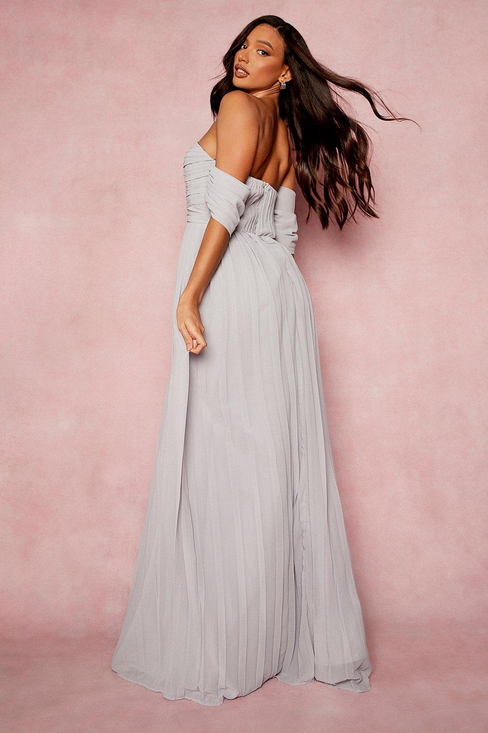 Grey pleated 2024 bridesmaid dress