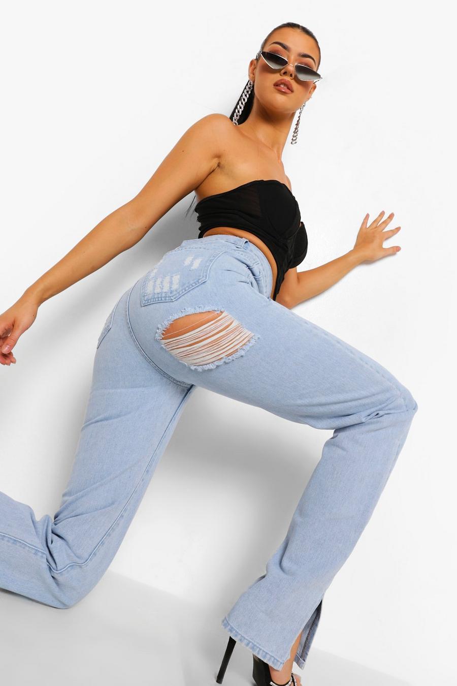 Bleach wash Tall - Jeans med slitsar och hål bak image number 1