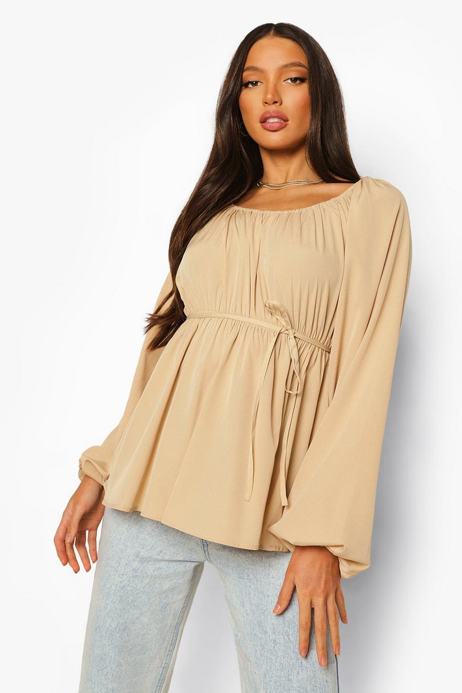 Stone beige Tall Woven Long Sleeve Top image number 1