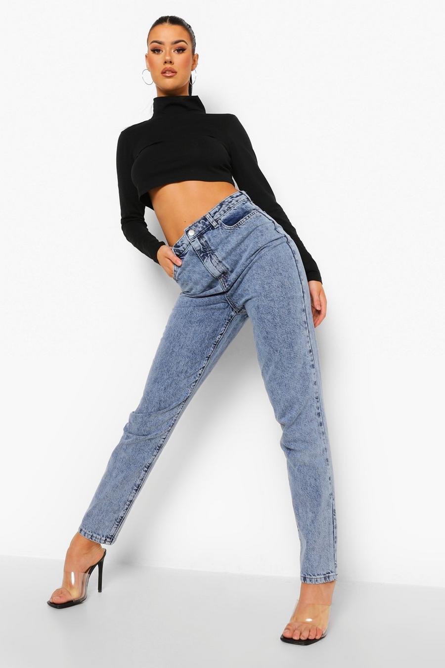 Mid blue Tall Acid Wash Tapered Jeans image number 1