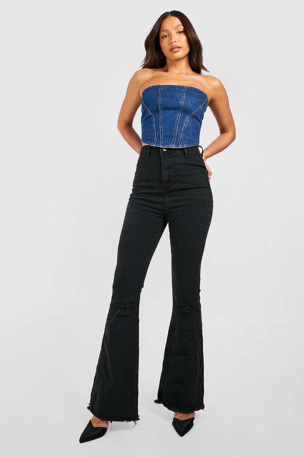 Women's Tall High Waist Ripped Stretch Flare Jeans