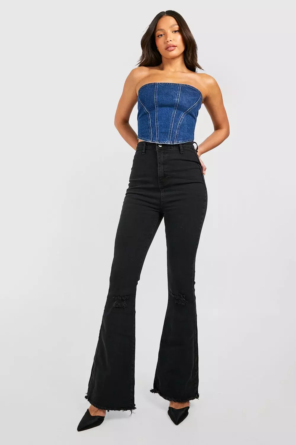 Tall High Waist Ripped Stretch Flare Jeans