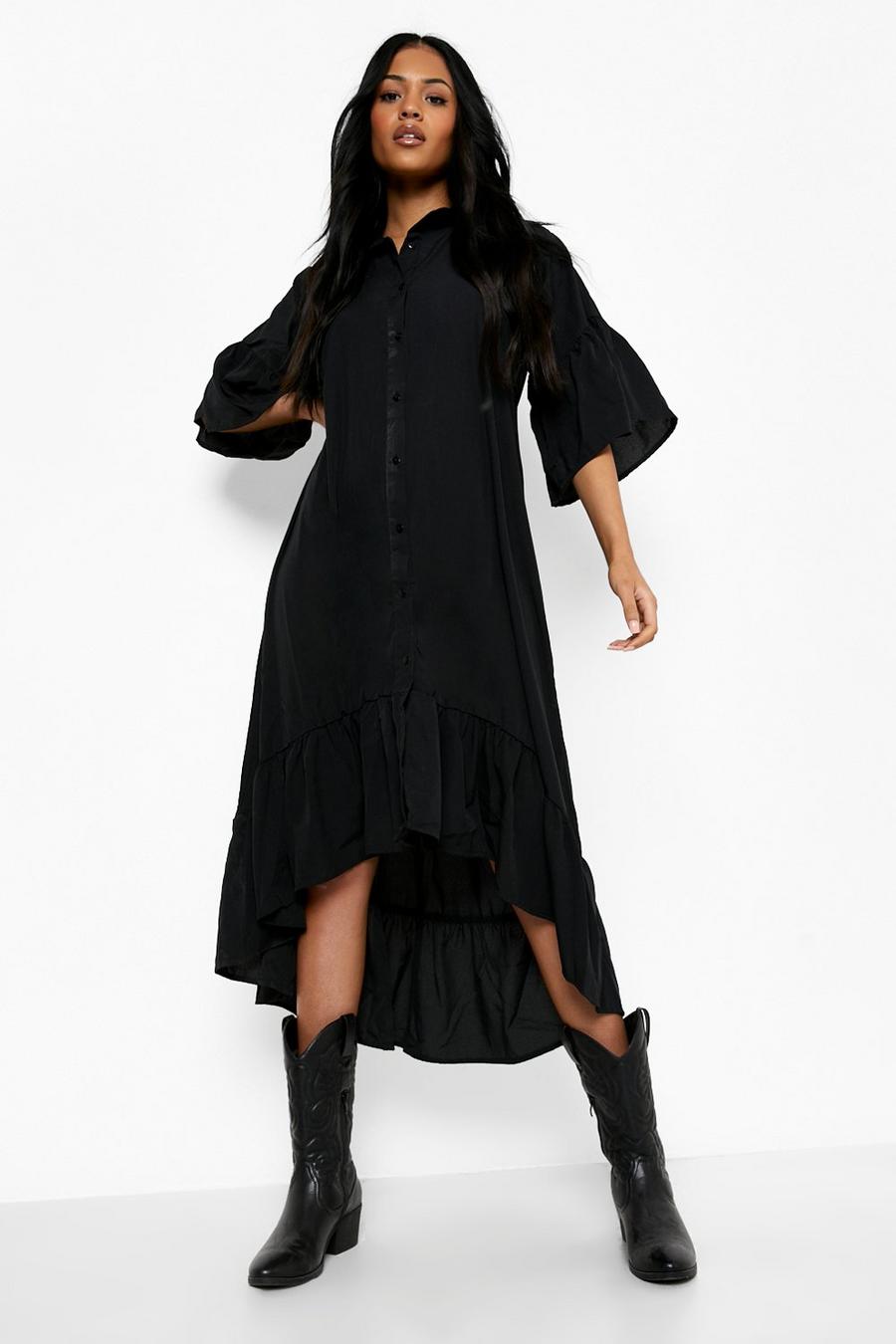 Black Tall Ruffle Midi Woven Dress image number 1