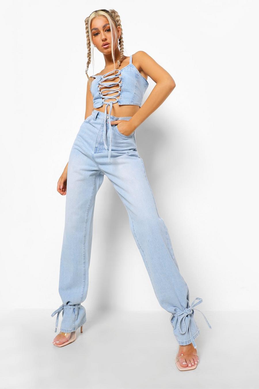 Bleach wash Tall High Rise Tie Ankle Jeans image number 1