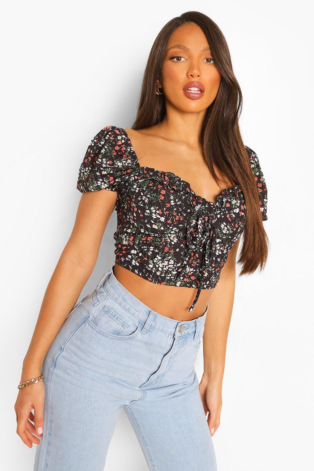 floral lace up top