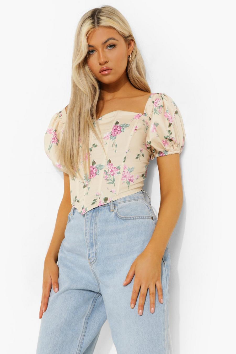 Yellow Tall Woven Boned Off The Shoulder Floral Corset Top